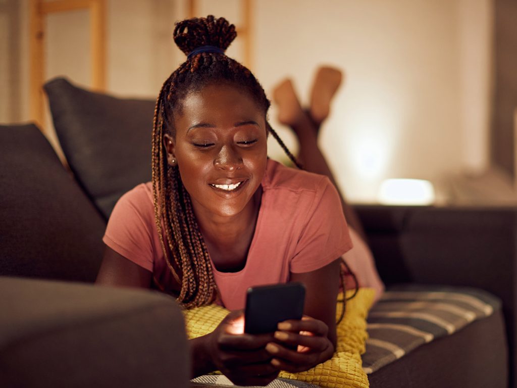 woman looking at phone